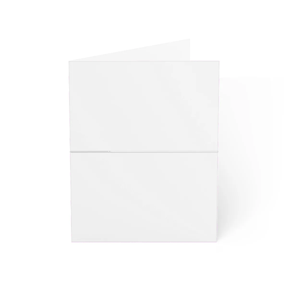 The greeting card, standing folded, blank and unprinted