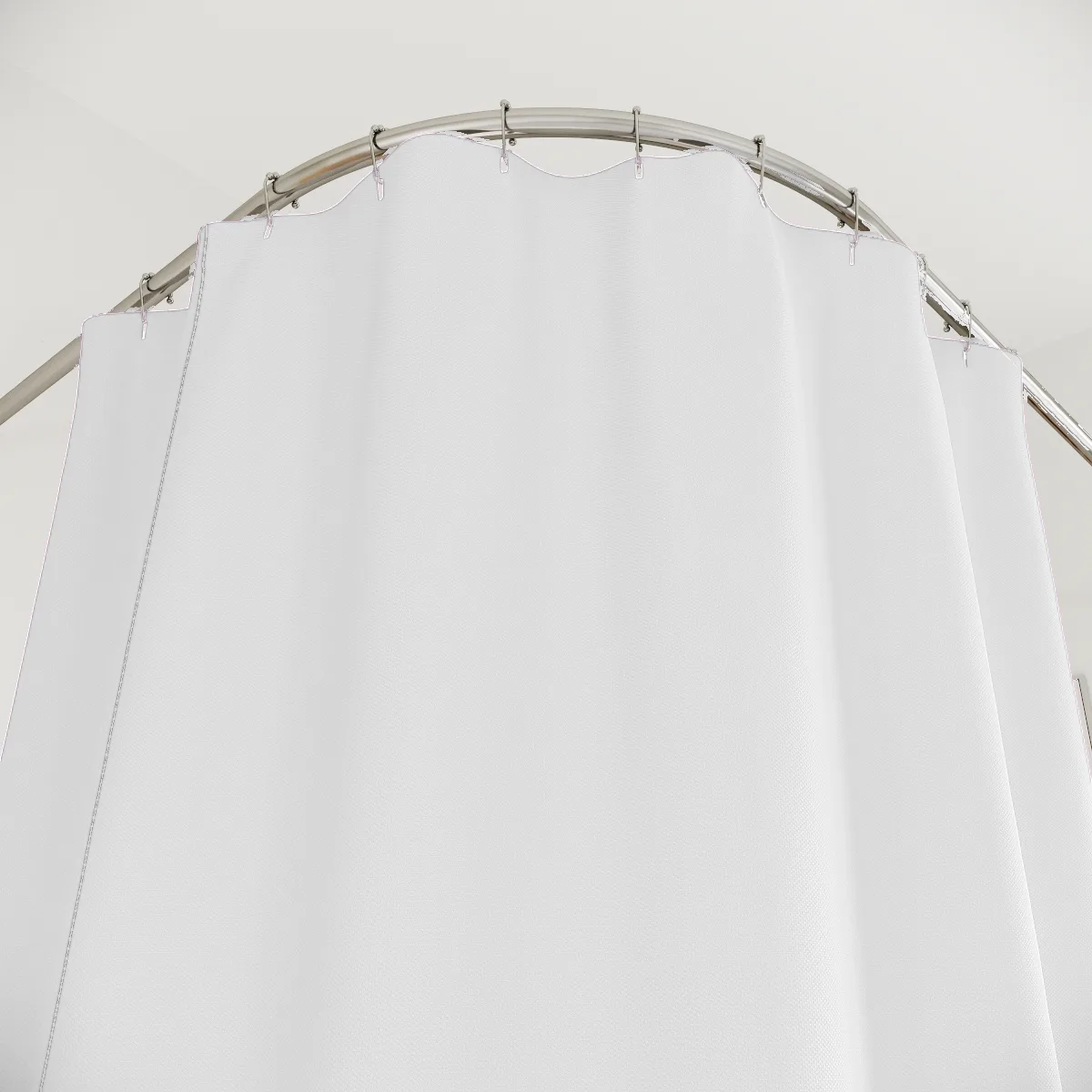 The shower curtain, blank and unprinted